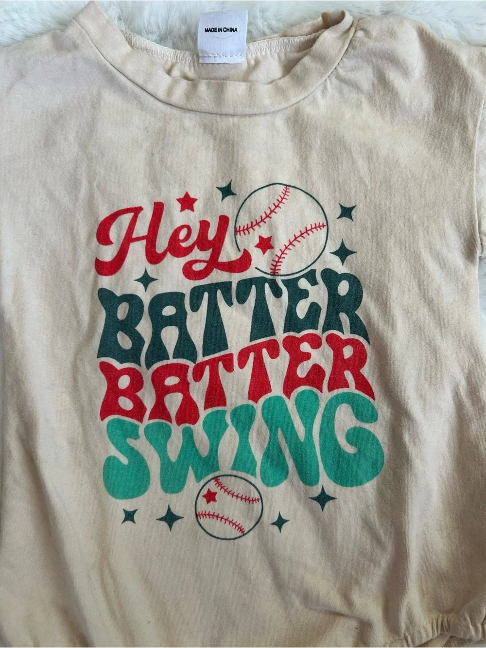 Etsy Hey Batter Batter Swing Graphic Baby Cream Bodysuit 12-18 MOS